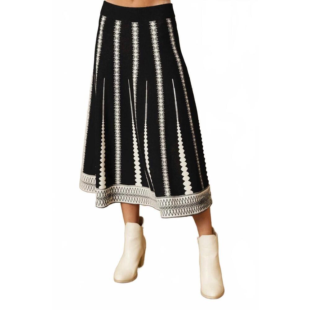 NEW ENDLESS BLU. understated elegance knit midi skirt in black